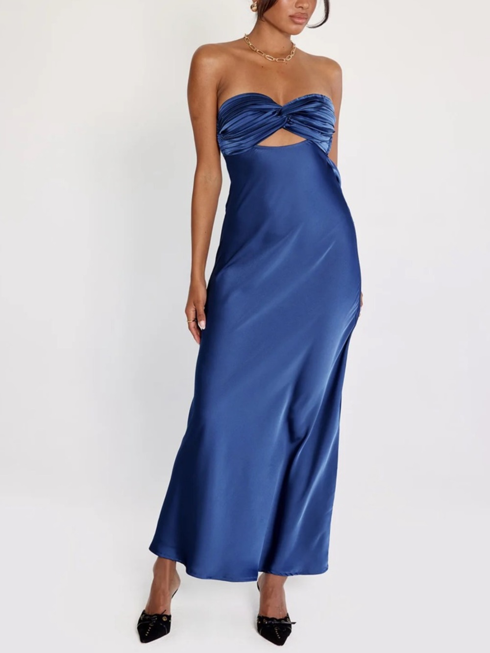 Princess Polly Satin Strapless Maxi Dress in Navy Blue